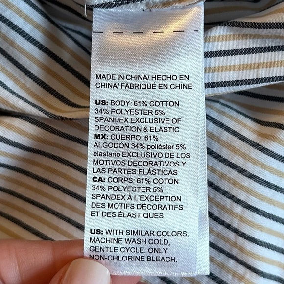 Chicos Classic Striped Long Sleeve Embroidered Poplin Button Down Shirt SZ Large - Picture 8 of 9